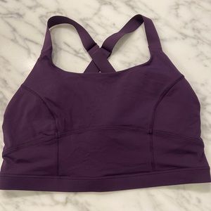 Lululemon eggplant/purple strappy back sports bra, size 12